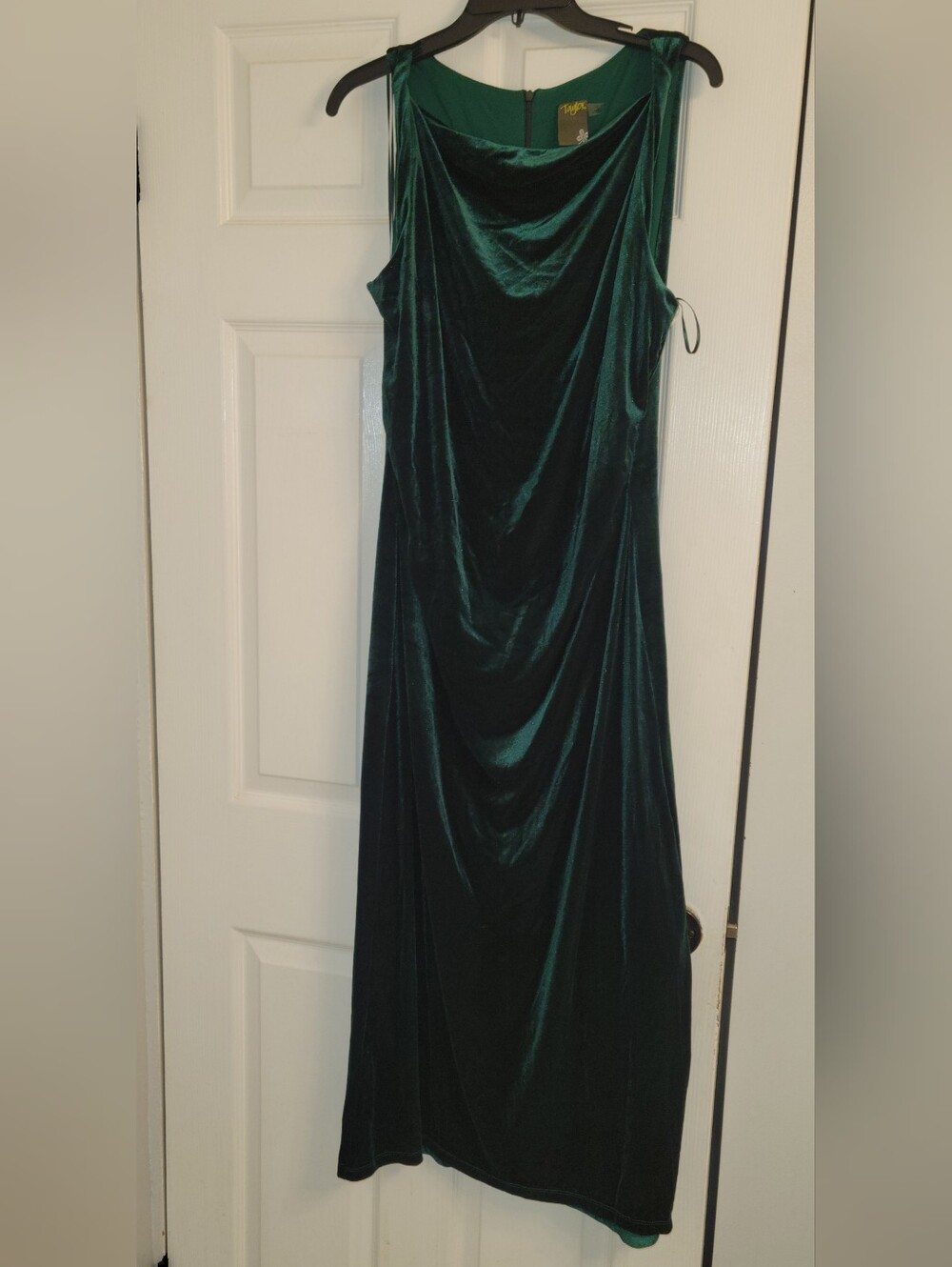 Taylor's Dark Green Velvet Neck Maxi Dress